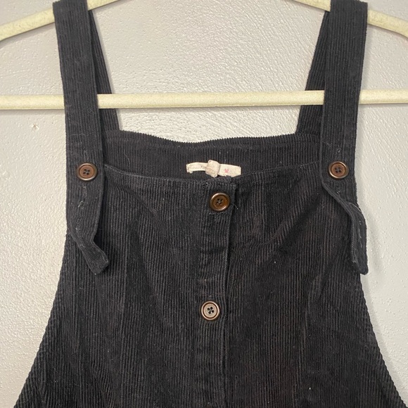 Le Lis Dress Size Medium Boho Black Corduroy Overall Button Down Fringe - Picture 2 of 9